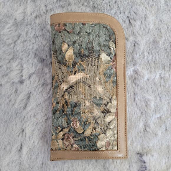 Vintage French Luggage Co Tapestry & Leather Sunglass Case Paradise 3.5x6.5x3 - Picture 1 of 6